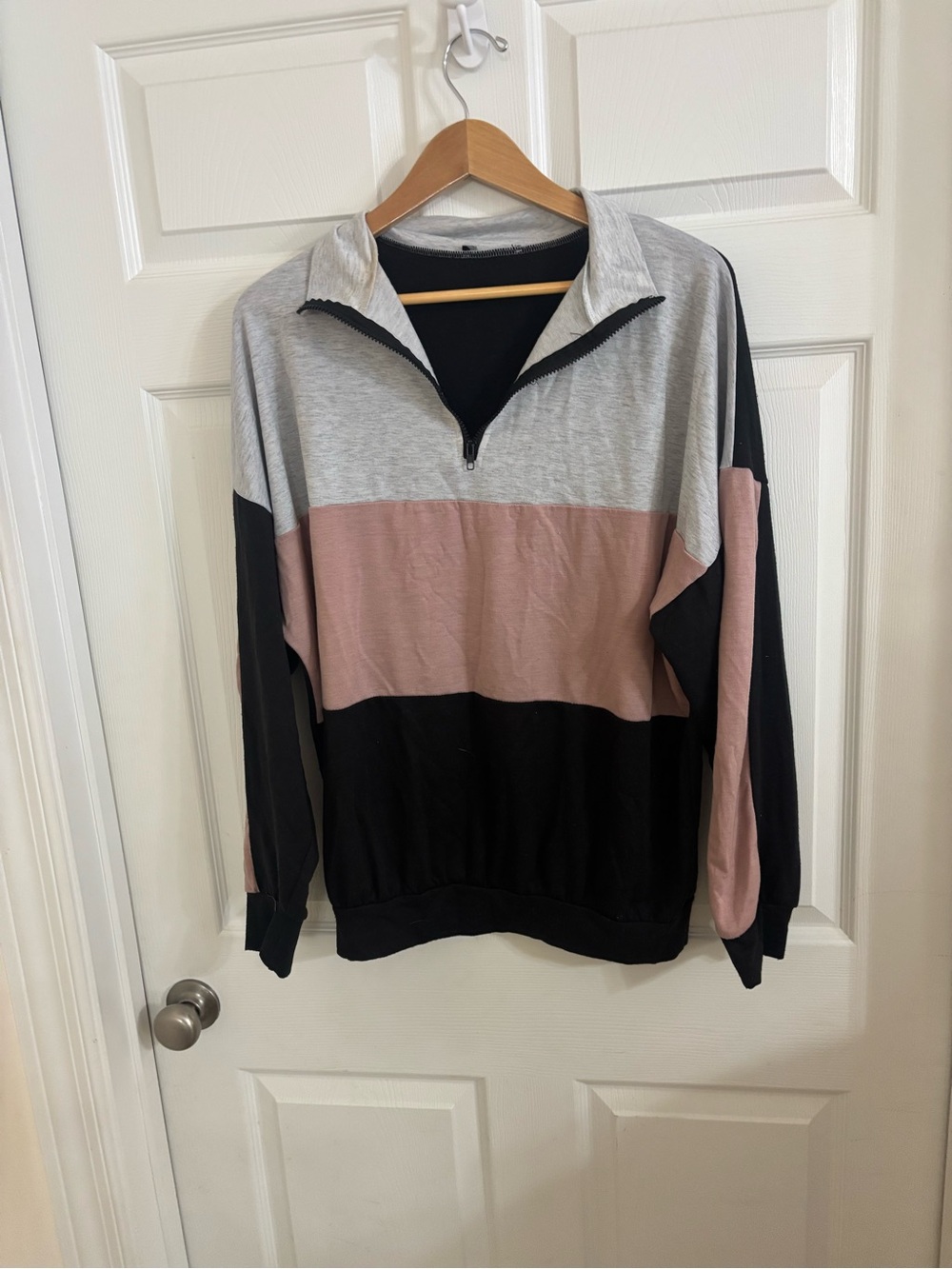 Women's Colorblock Quarter-Zip Pullover Sweatshirt - Gray, Pink, Black